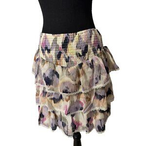 Spring & Mercer Colorful Shimmer Smocked Tiered Ruffle Skirt L Large NEW